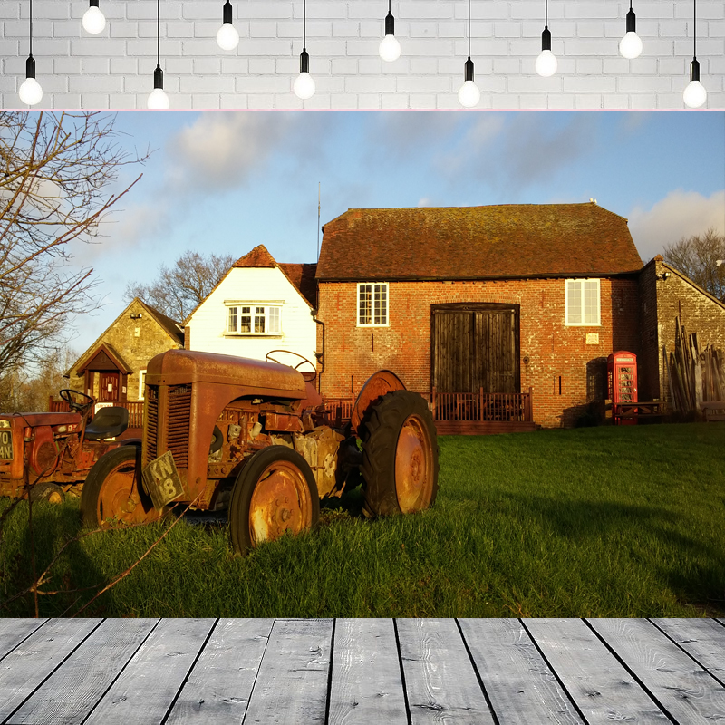 Agriculture Farming Background - Farm House Green Field Photography Background