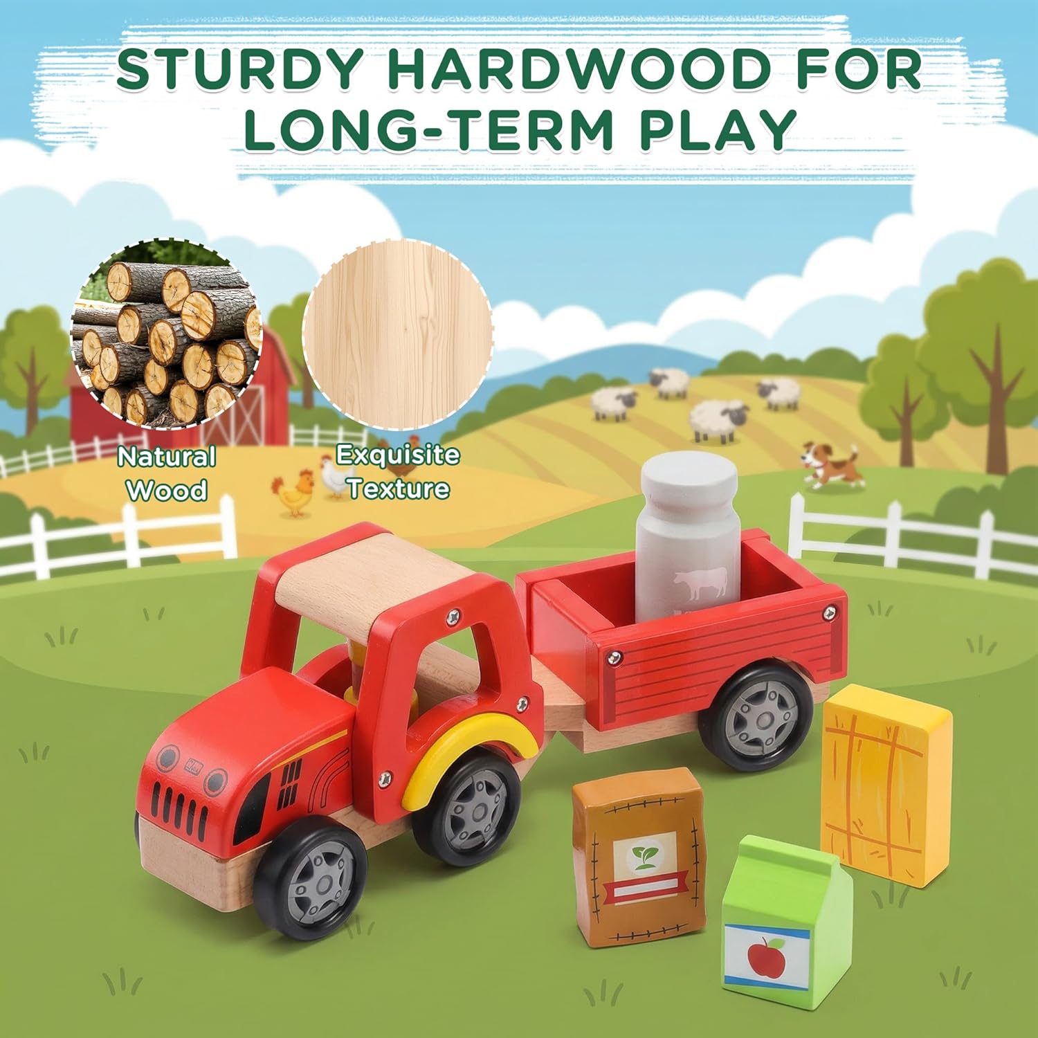 Wooden Farm Tractor Toy with D - Farming & Agriculture Word Stacks 评论和价格