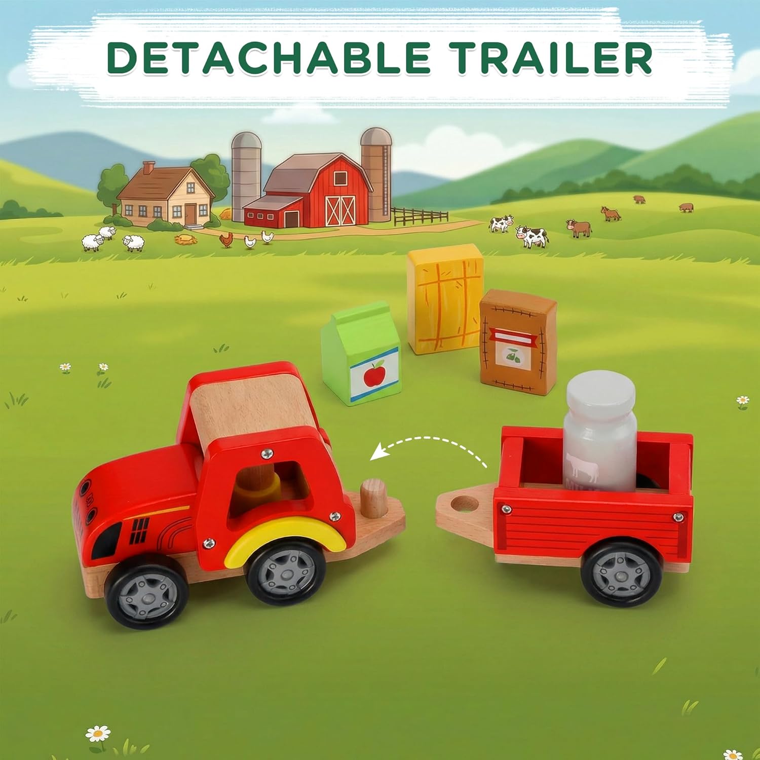 Wooden Farm Tractor Toy with D - Farming & Agriculture Word Stacks 评论和价格
